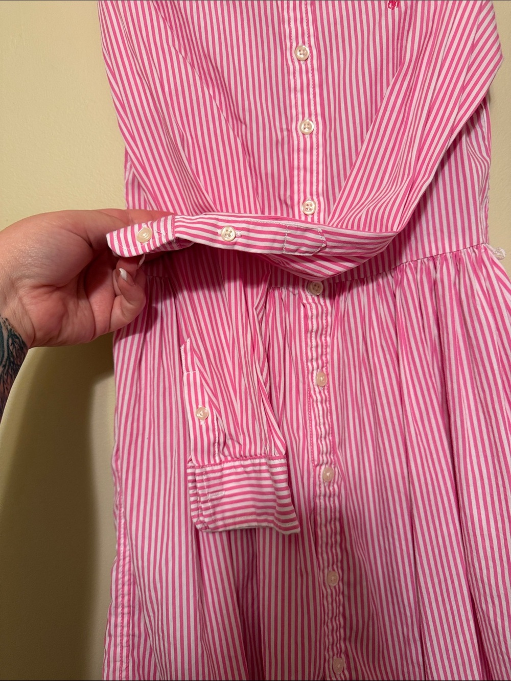 Ralph Lauren Pink and White Striped Cotton Shirt Dress for Kids - Picture 2 of 5